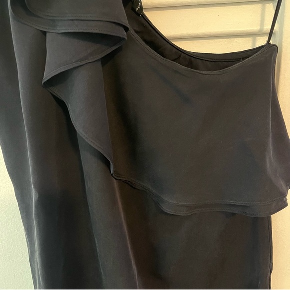 Theory Asymmetrical, One-shoulder Silk Blouse with Ruffle - Picture 5 of 12